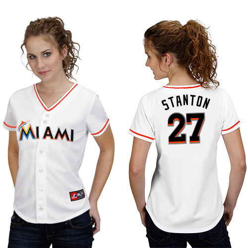 Giancarlo Stanton #27 mlb Jersey-Miami Marlins Women's Authentic Home White Cool Base Baseball Jersey